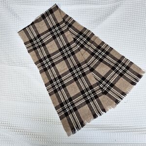 Loch Lomond 100% Made In England Pure Wool Plaid Tan Black 48" Fringe Scarf